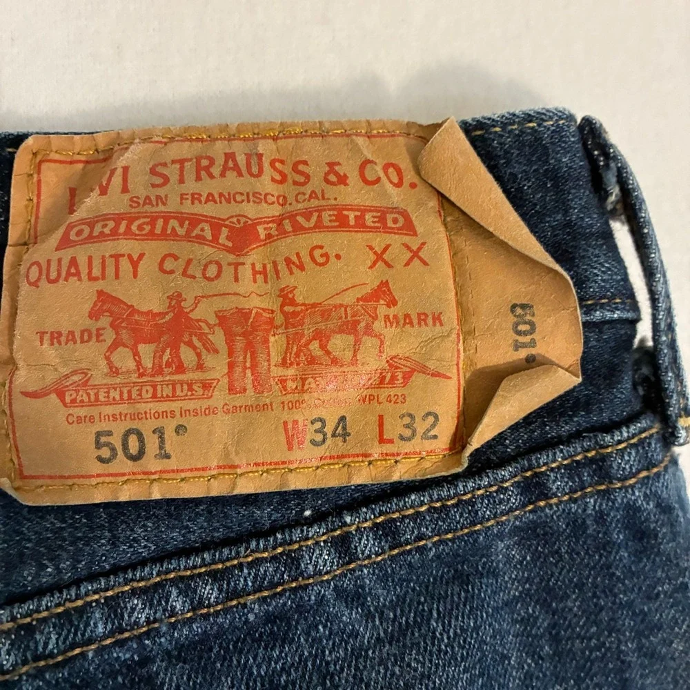 Vtg Y2K Levi's 501 Jeans Men's 34x32 Blue Denim Button Fly Straight Fit Preppy